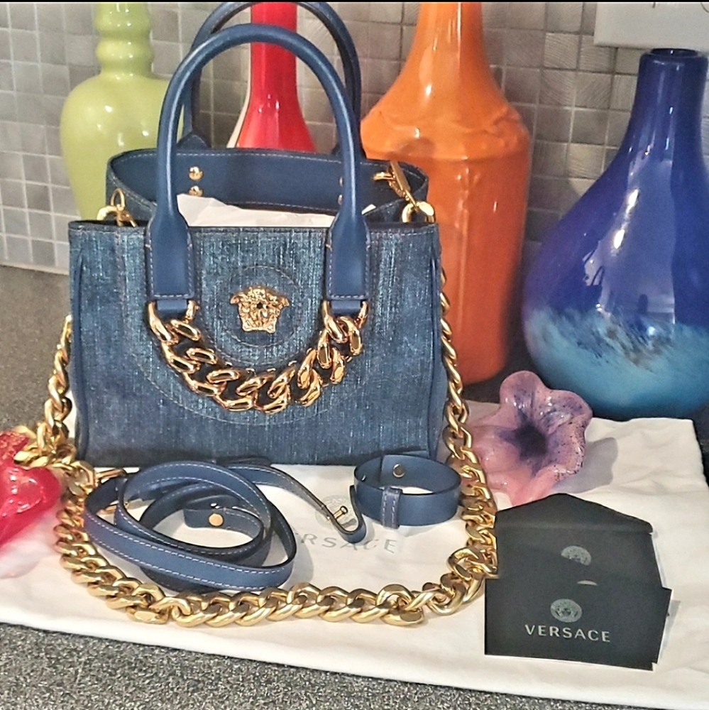 Versace La Medusa Denim Bag 2 Way Carry NEW with COA